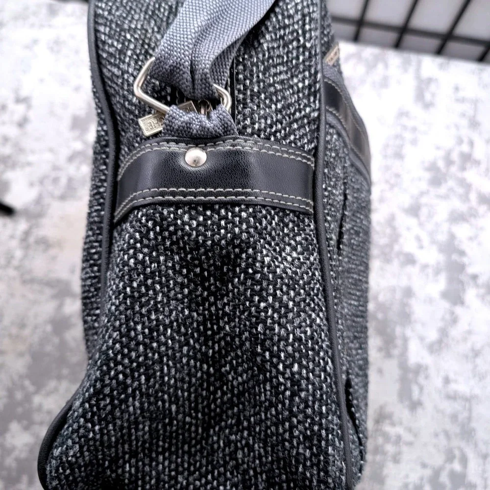 Vintage Jordache Messenger Bag Grey Black Woven Travel Laptop Bag Adjustable